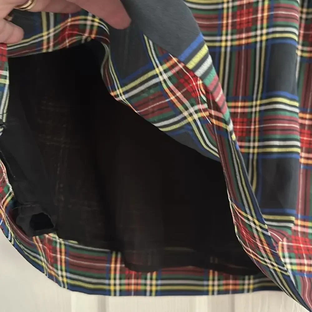 J Crew Edie Stewart Plaid Ruffle Top Black Red Green SIZE 2 Blouse Tartan Top